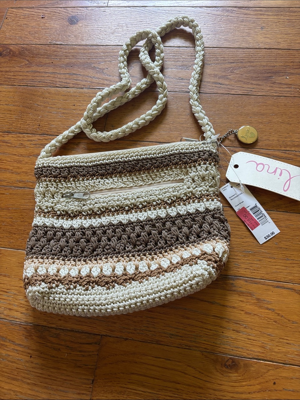 Lina Hand-Crocheted Crossbody Bag in Cream and Brown